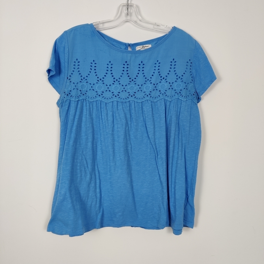 Jachs Girlfriend Women's T-shirt Blouse in Blue Size XL 100% Cotton Eyelet Boho